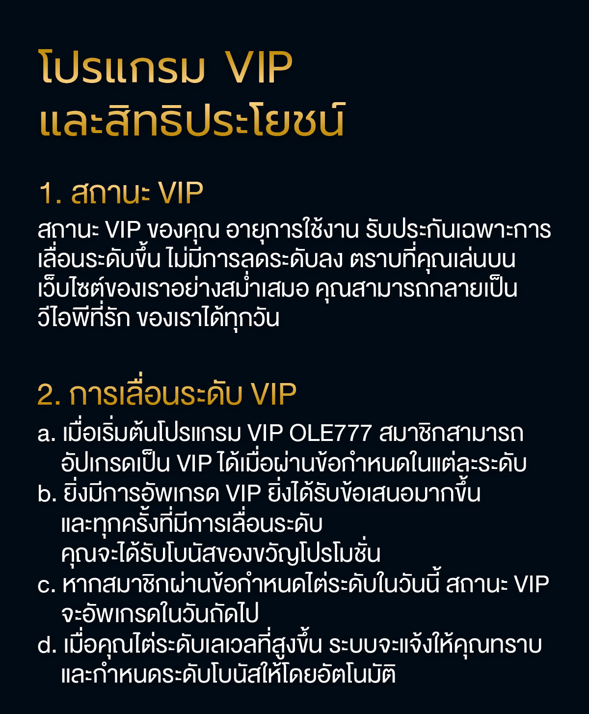 โปรแกรม VIP และสิทธิประโยชน์